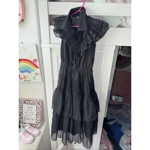 Wednesday Addams Costume 120 8 9 Year Old EUC Goth Black Witch Emo Dress Buttons